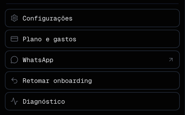 Menu do avatar com o item Retomar onboarding