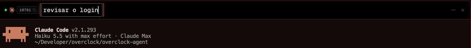 Cabeçalho do terminal com o campo de nome aberto e o texto revisar o login