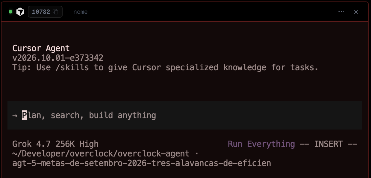Terminal do Cursor ainda na grade depois de trocar de workspace e voltar